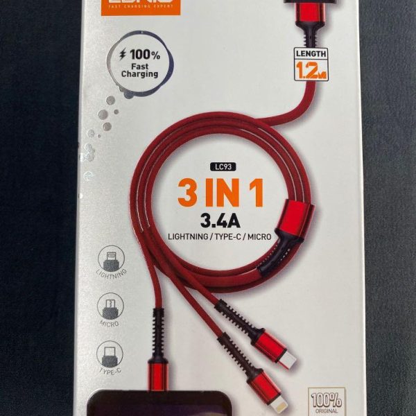 LDNIO 3.4A 3 EN 1 Câble de charge rapide avec une longueur de câble de 1,2 M