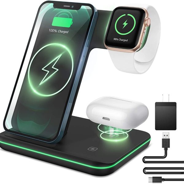 Support De Chargeur Sans Fil Qi 15W 3 En 1